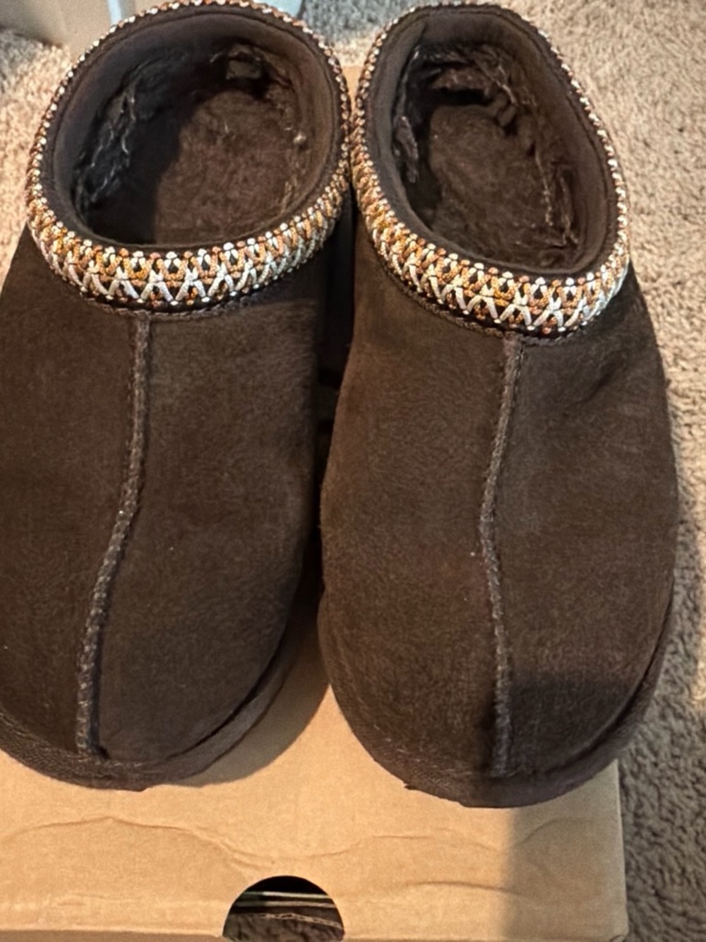 UGG Kids Dark Brown Slip-On Slippers with Braided Trim